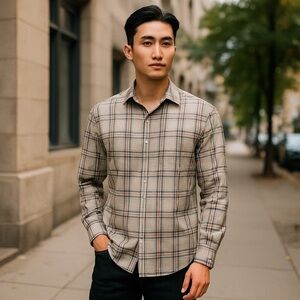 Lauren Ralph Lauren Gray and Black Casual Button Down Shirt